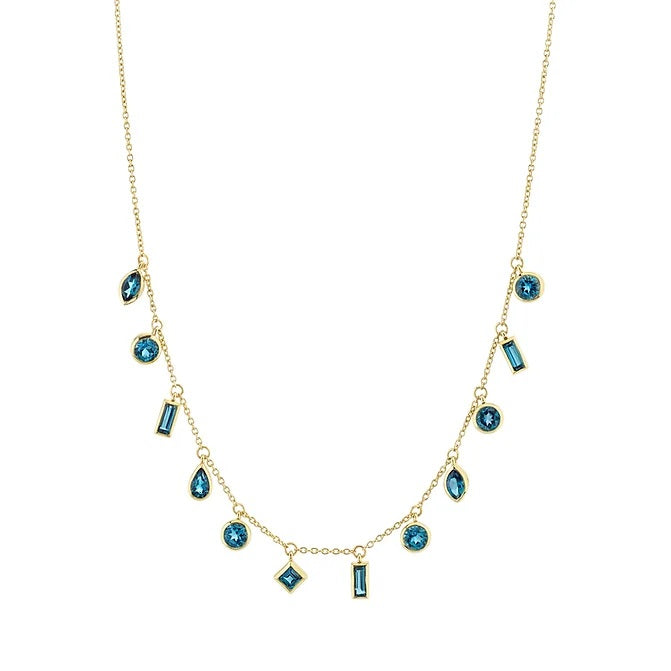 Sloane Street 18kt yellow gold blue topaz dangles necklace