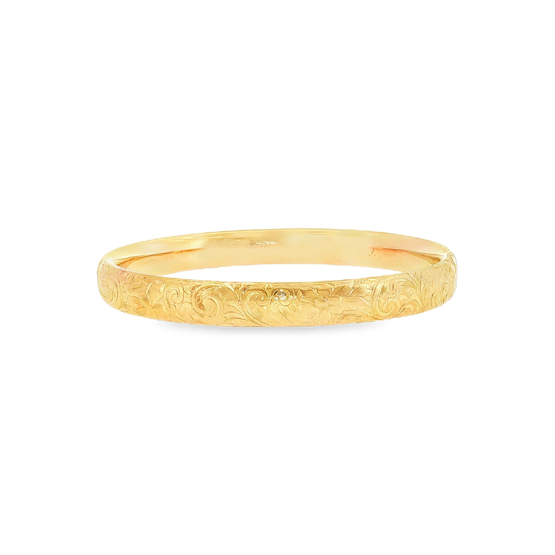 Estate Edwardian 14kt Yellow Gold Engraved Floral Bangle Bracelet