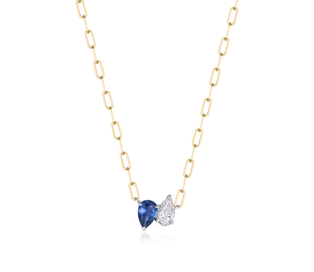 Phillips House 18kt yellow gold sapphire and diamond toi et moi necklace