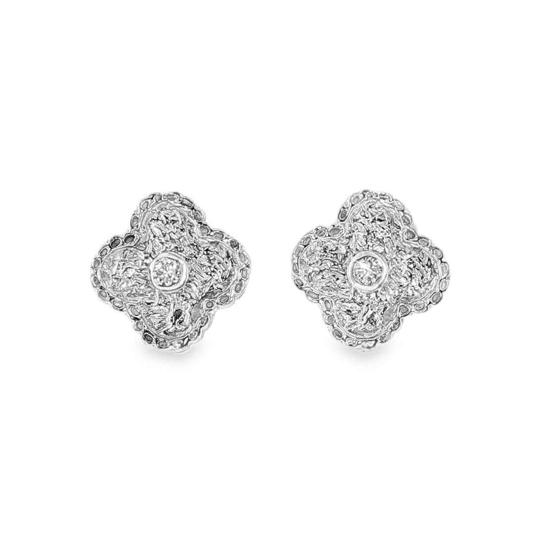 Estate 18kt white gold quatrefoil diamond earrings