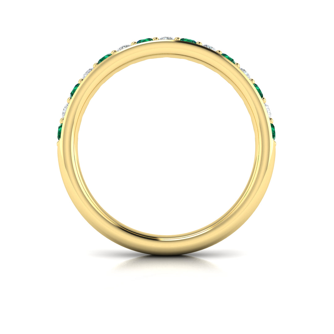Vlora 14kt yellow gold emerald and diamond fifteen-stone band ring