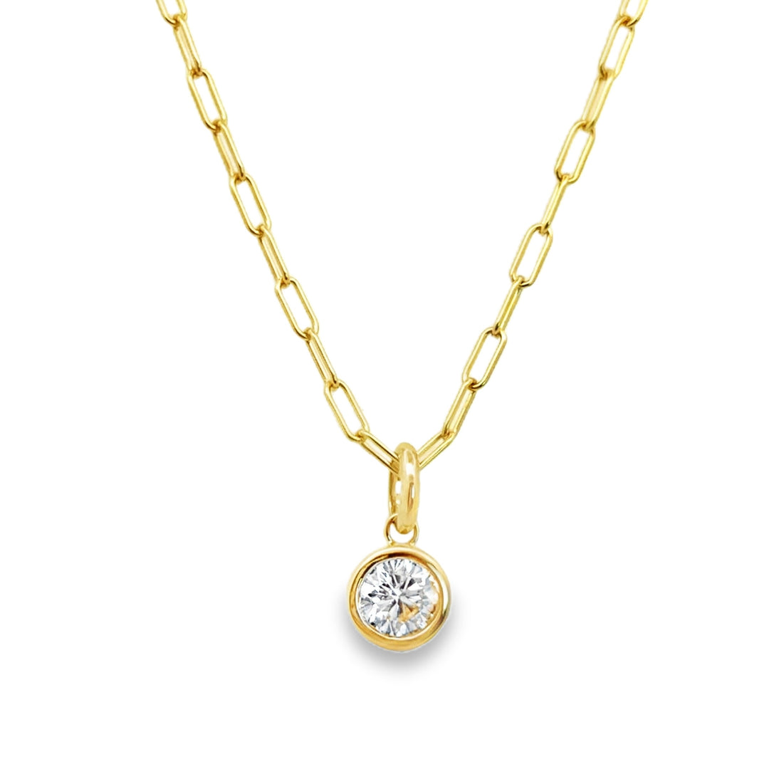14kt yellow gold bezel-set round diamond pendant necklace