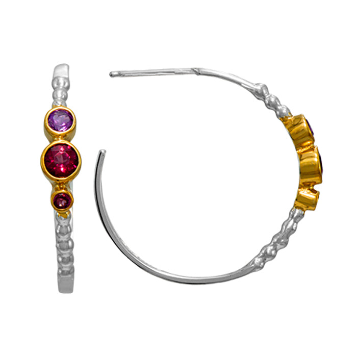 Michou Sterling Silver and 22K Gold Vermeil Earring with African Amethyst and rhodolite garne