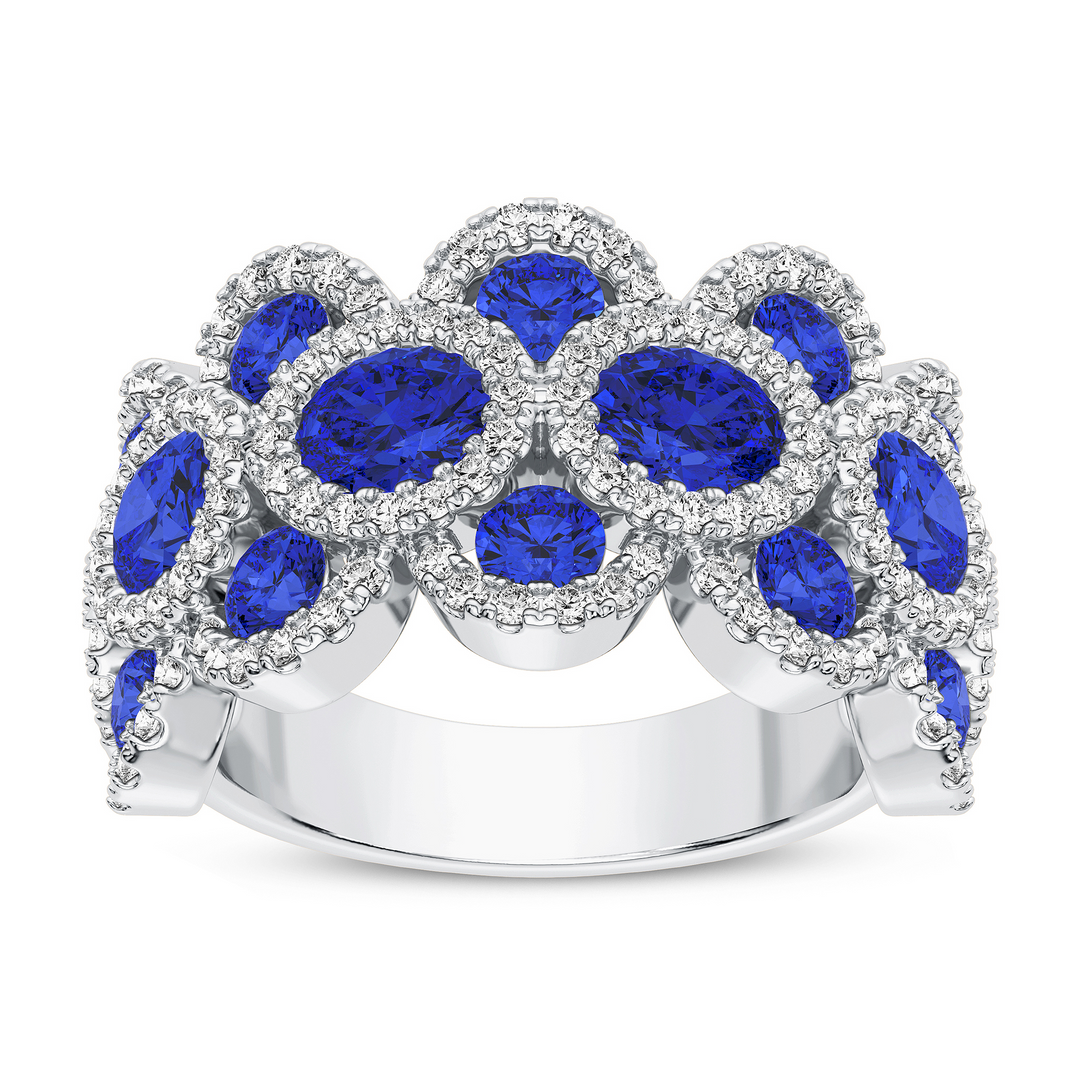 14kt white gold sapphire and diamond multi-halo ring