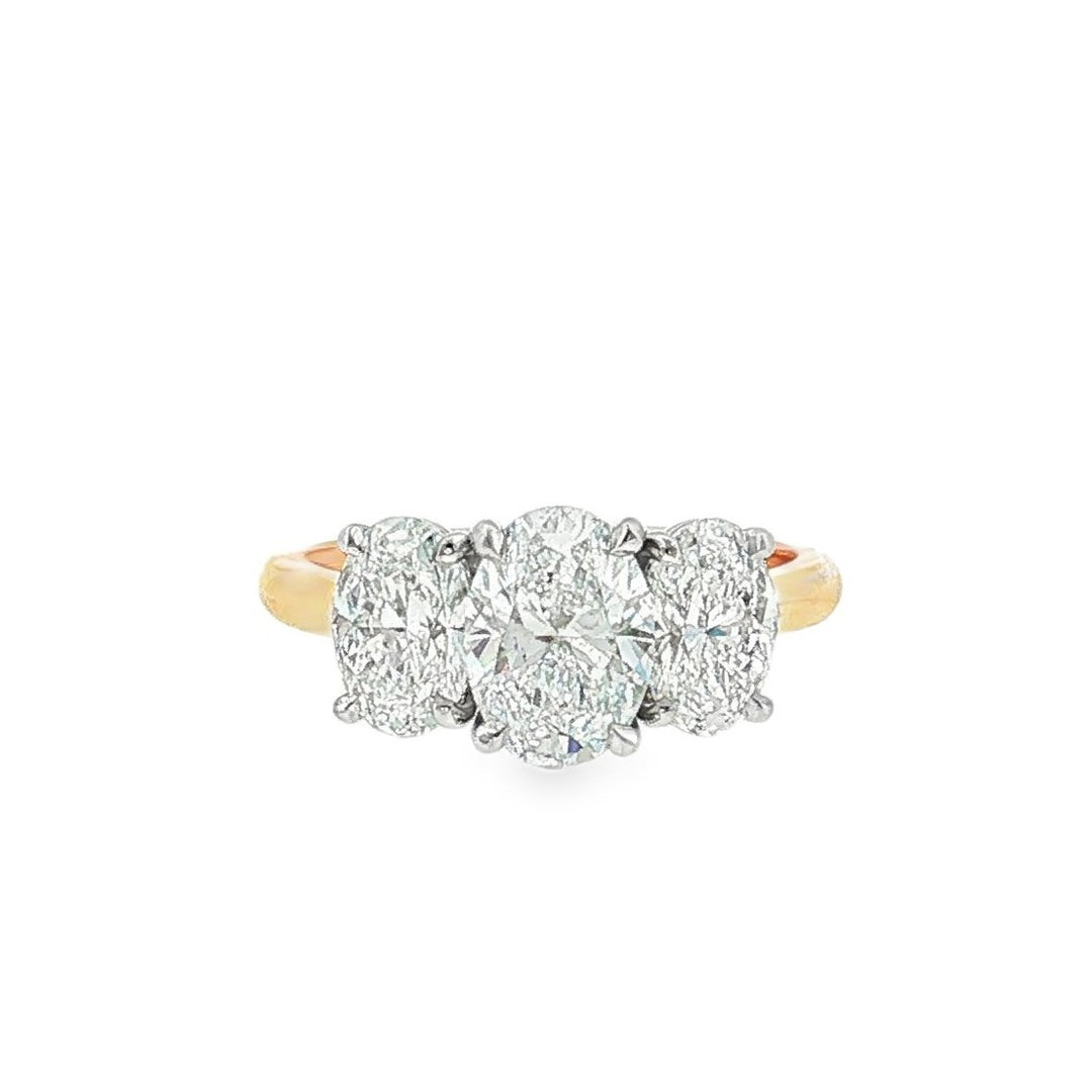 18kt yellow gold and platinum oval diamonds three-stone engagement ring