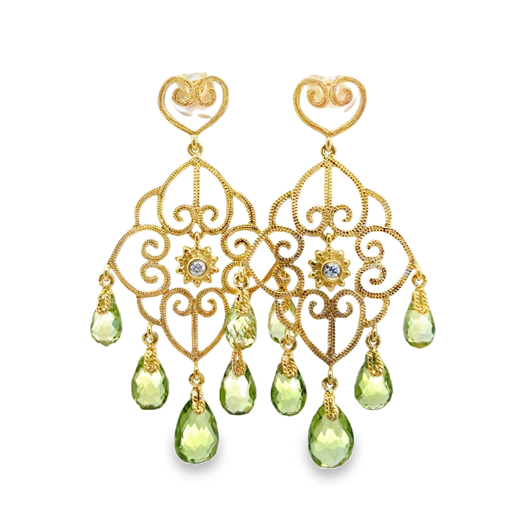 Estate Robert Bielka 18kt yellow gold peridot chandelier earrings