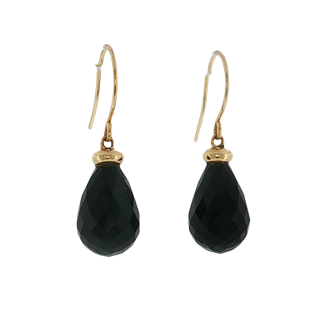 Estate 14kt yellow gold onyx dangle earrings
