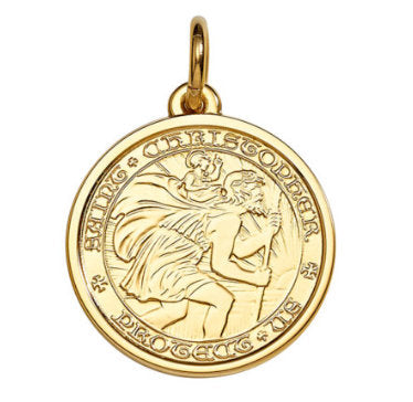 Sterling silver yellow vermeil small (1/2")  round St. Christopher's medal charm