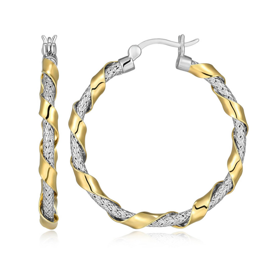 Charles Garnier two-tone sterling silver twist ribbon hoop earrings