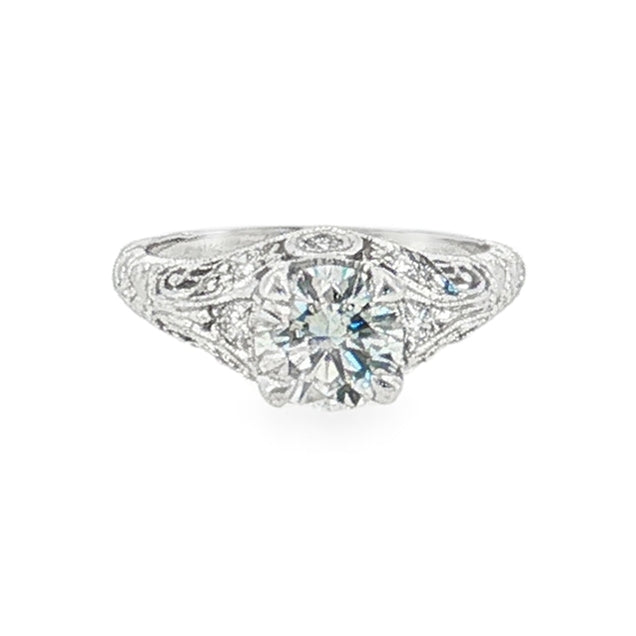 Estate 14kt white gold Whitehouse Brothers Florin Leaf Vintage diamond engagement ring