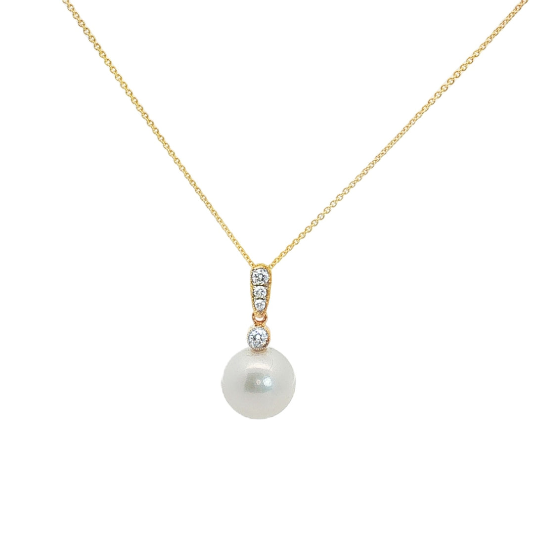 14kt yellow gold pearl and diamond pendant necklace