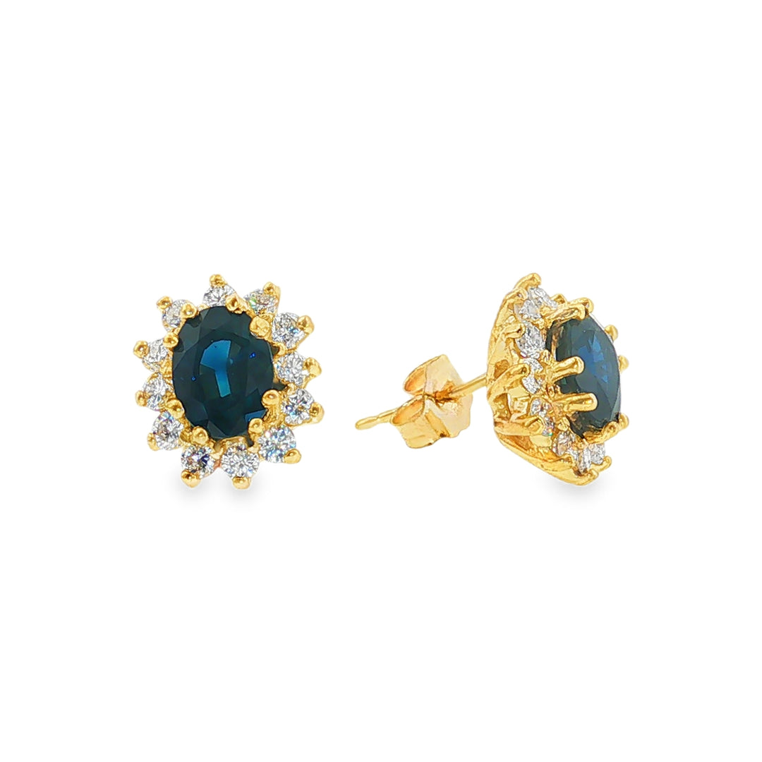 Estate 14kt yellow gold sapphire and diamond Lady Di style stud earrings