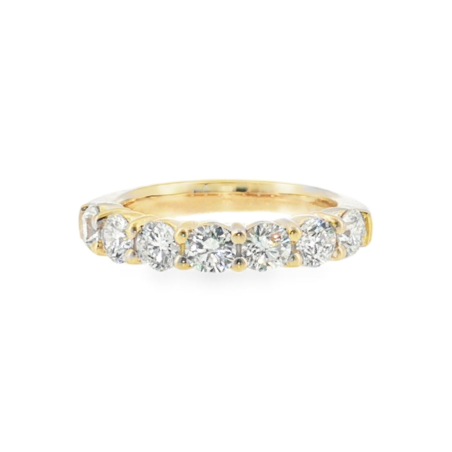 14kt yellow gold seven-stone shared-prong diamond band ring