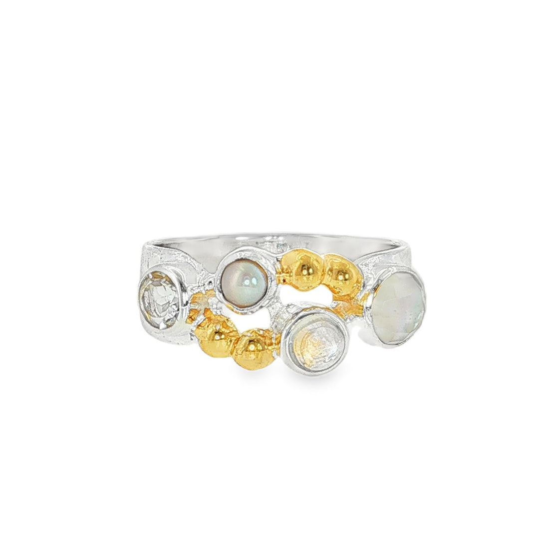 Michou sterling silver and 22kt yellow gold vermeil multi gemstone ring