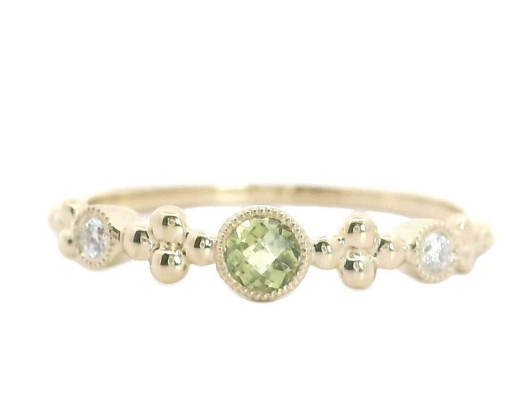 14kt yellow gold peridot and diamond stackable band ring