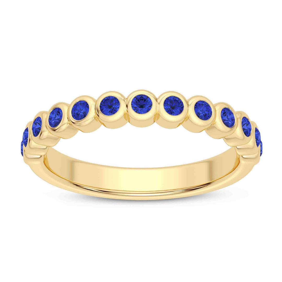 14kt yellow gold bezel-set thirteen-sapphire band ring