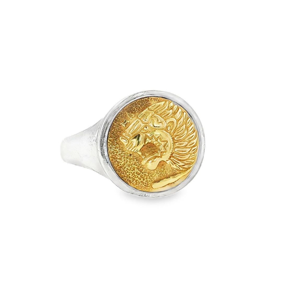 Estate David Yurman sterling silver and 18kt yellow gold Petrvs lion pinky ring