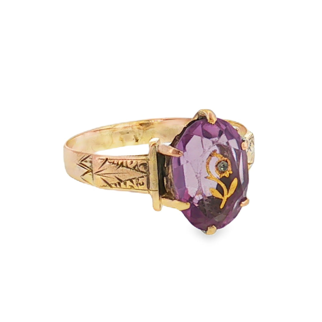 Estate Victorian 10kt yellow gold amethyst and diamond ring