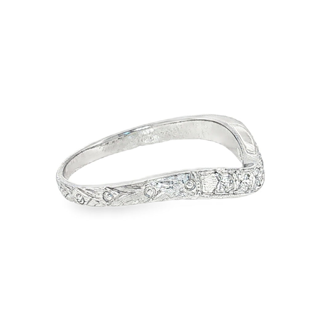 Estate White House Brothers 14kt white gold Florin Leaf vintage style diamond contour band
