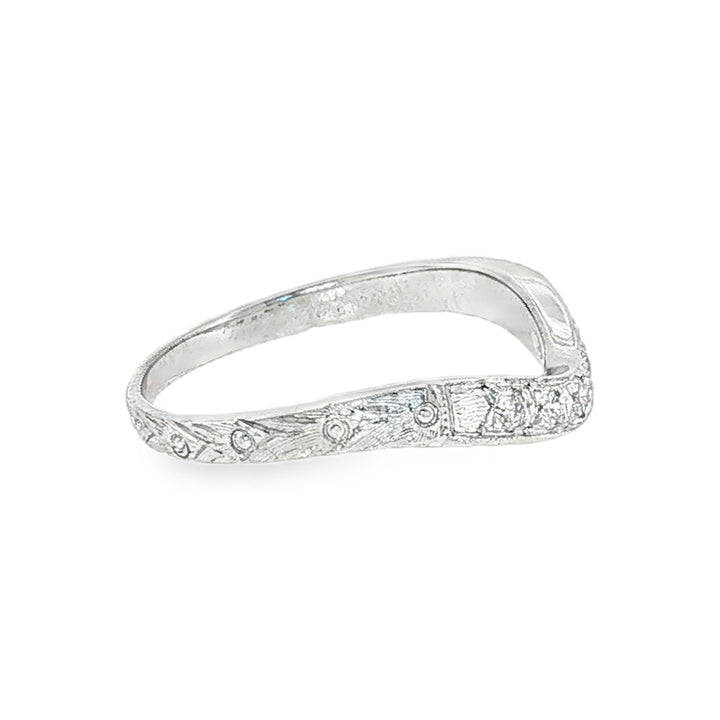 Estate White House Brothers 14kt white gold Florin Leaf vintage style diamond contour band