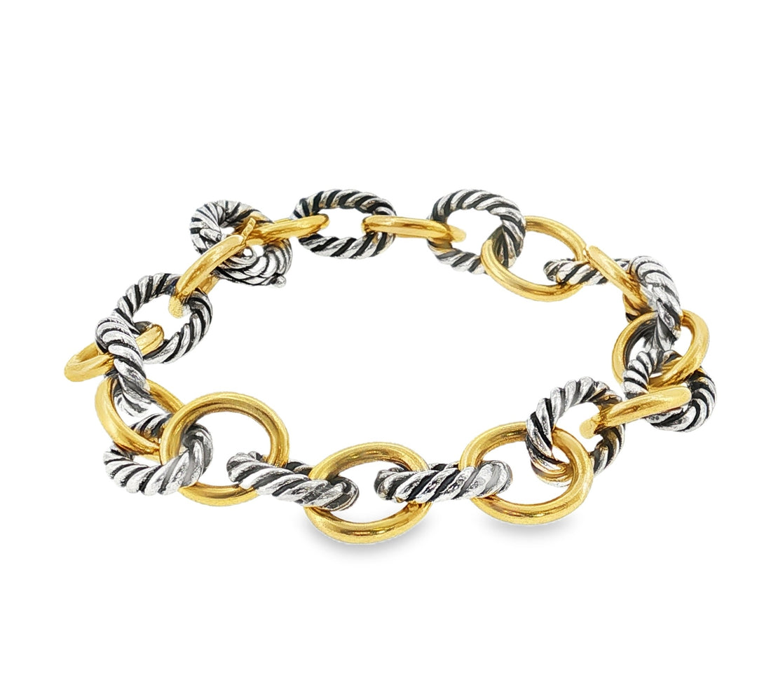 Estate David Yurman 18kt yellow gold and sterling silver oval link bracelet