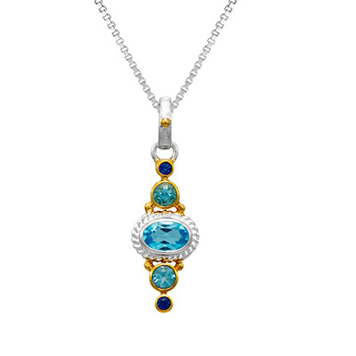 Michou Sterling Silver and 22K Gold Vermeil Pendant with Baby Blue Topaz and Sapphire