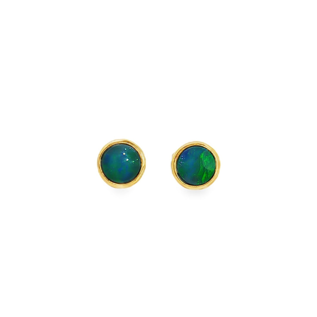 14kt yellow gold bezel-set opal stud earrings