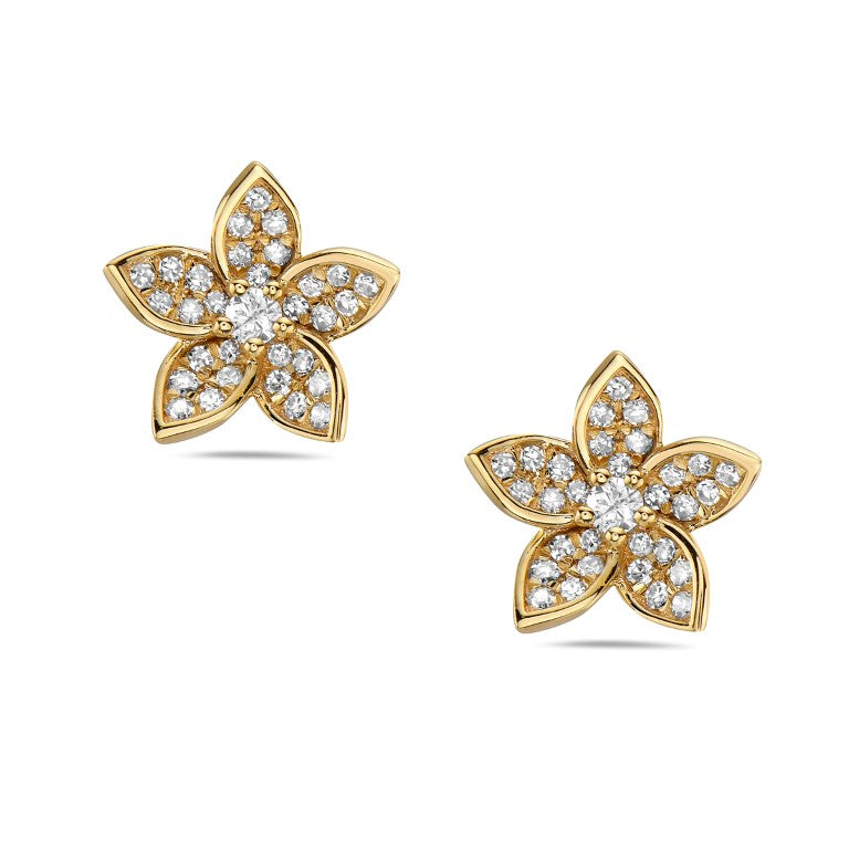 14kt yellow gold diamond petite flower earrings