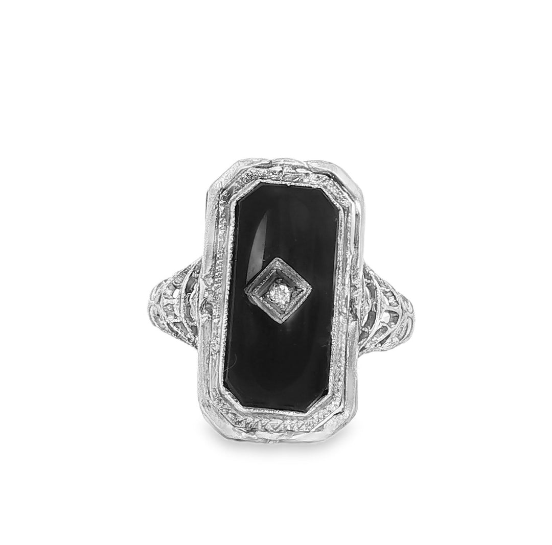 Estate Early 20th Century 14kt white gold flip ring
