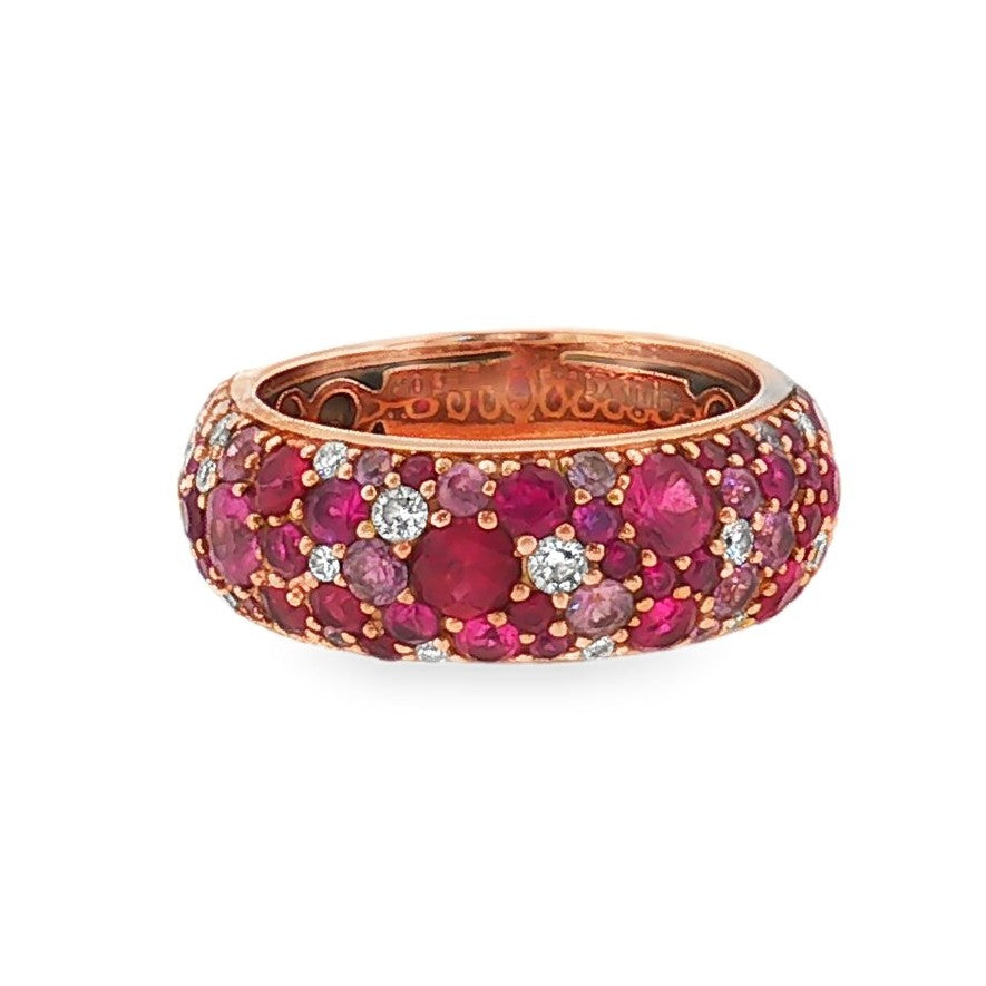 Estate Christophe Danhier 18kt yellow gold ruby, pink sapphire and diamond band