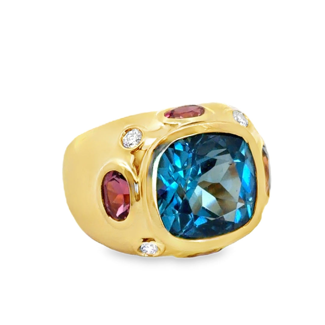 Estate Christina Addison 18kt yellow gold "Bonheur" topaz and diamond ring