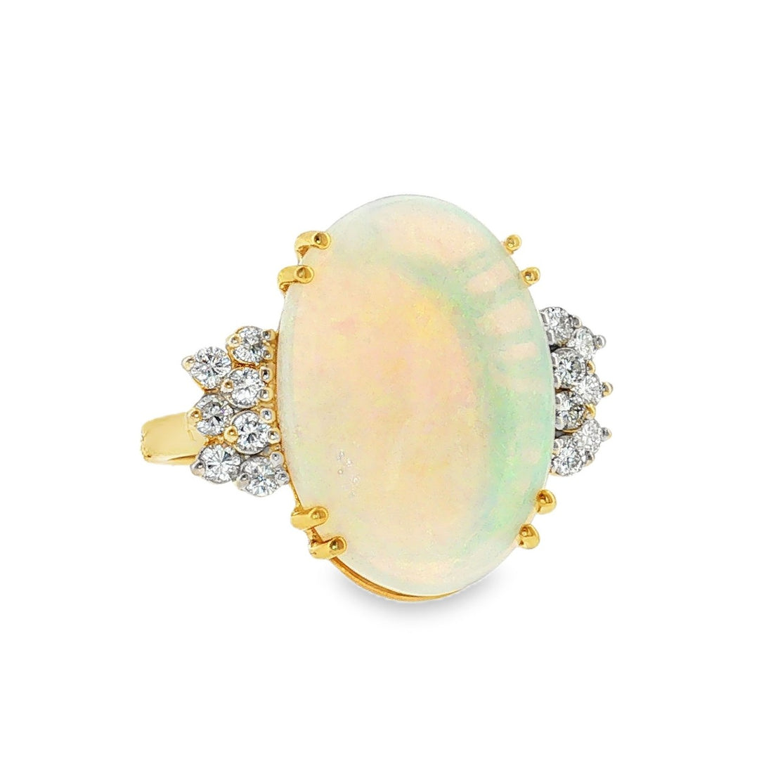 Estate 18kt yellow gold opal and diamond cocktail ring