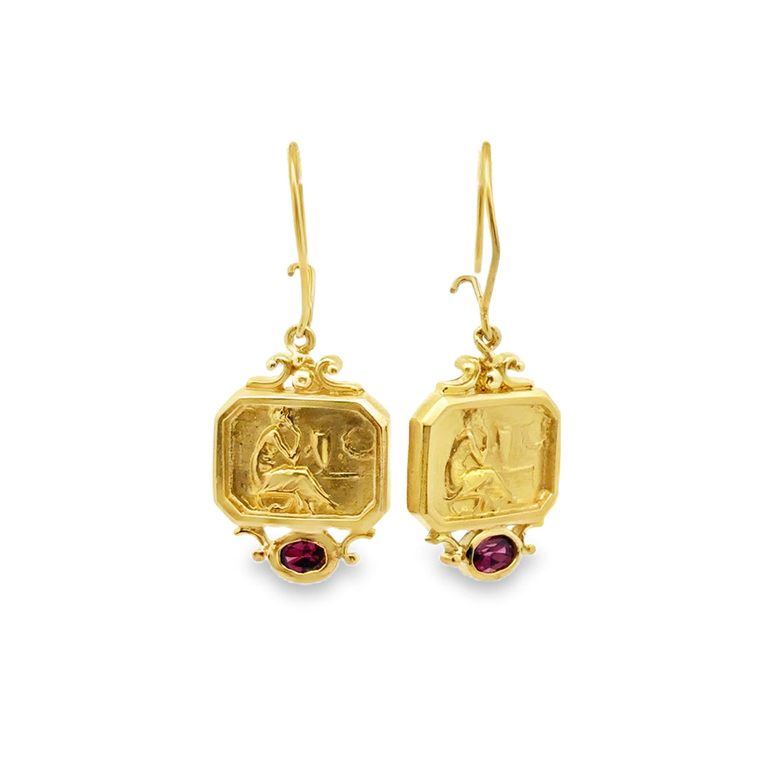 Estate SeidenGang 18kt yellow gold and tourmaline "Roman revival" drop earrings