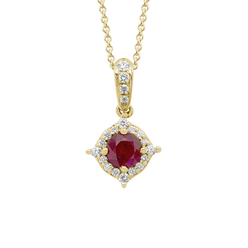 14kt yellow gold ruby and diamond pendant necklace