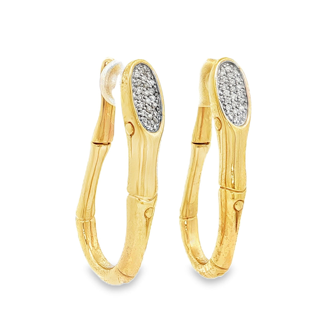 Estate John Hardy 18kt yellow gold diamond stylized hoop earrings
