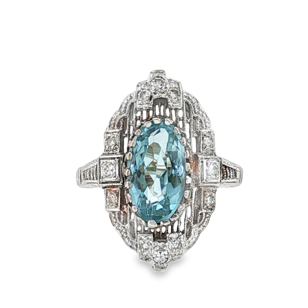 Estate Reproduction 14kt white gold topaz and diamond ring