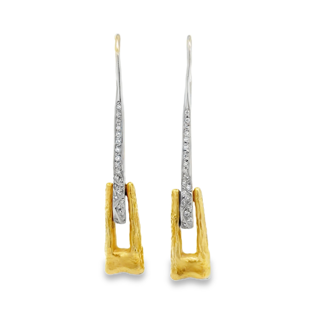 Estate Fana 18kt two-tine gold diamond drop earrings