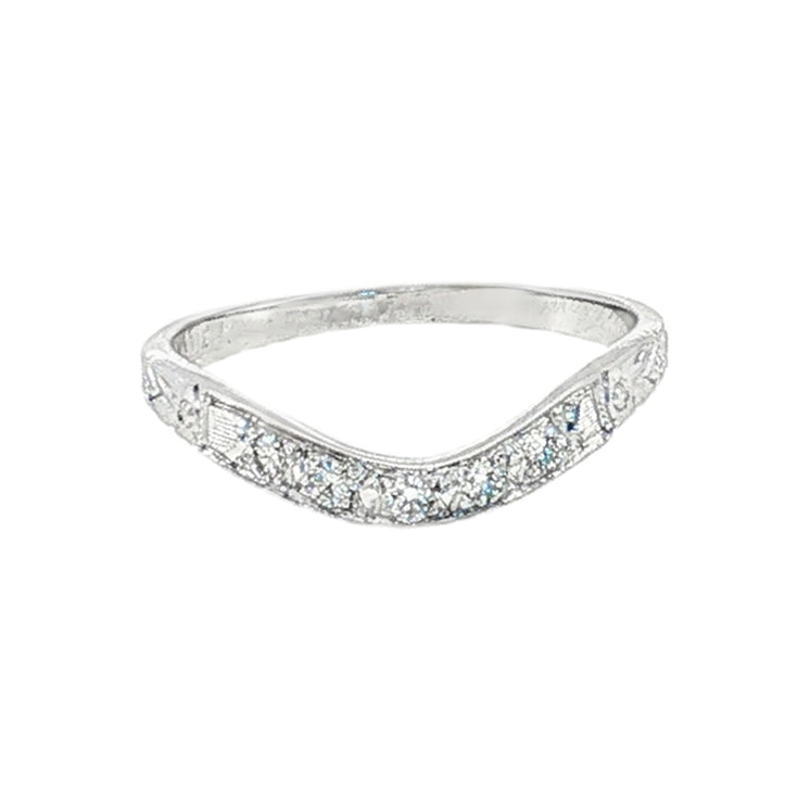 Estate White House Brothers 14kt white gold Florin Leaf vintage style diamond contour band