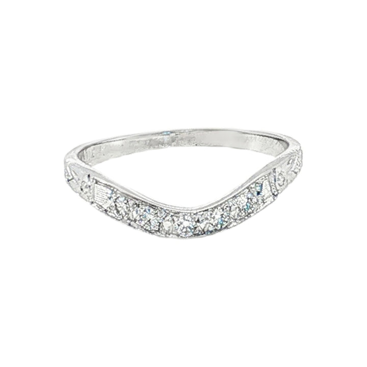 Estate White House Brothers 14kt white gold Florin Leaf vintage style diamond contour band