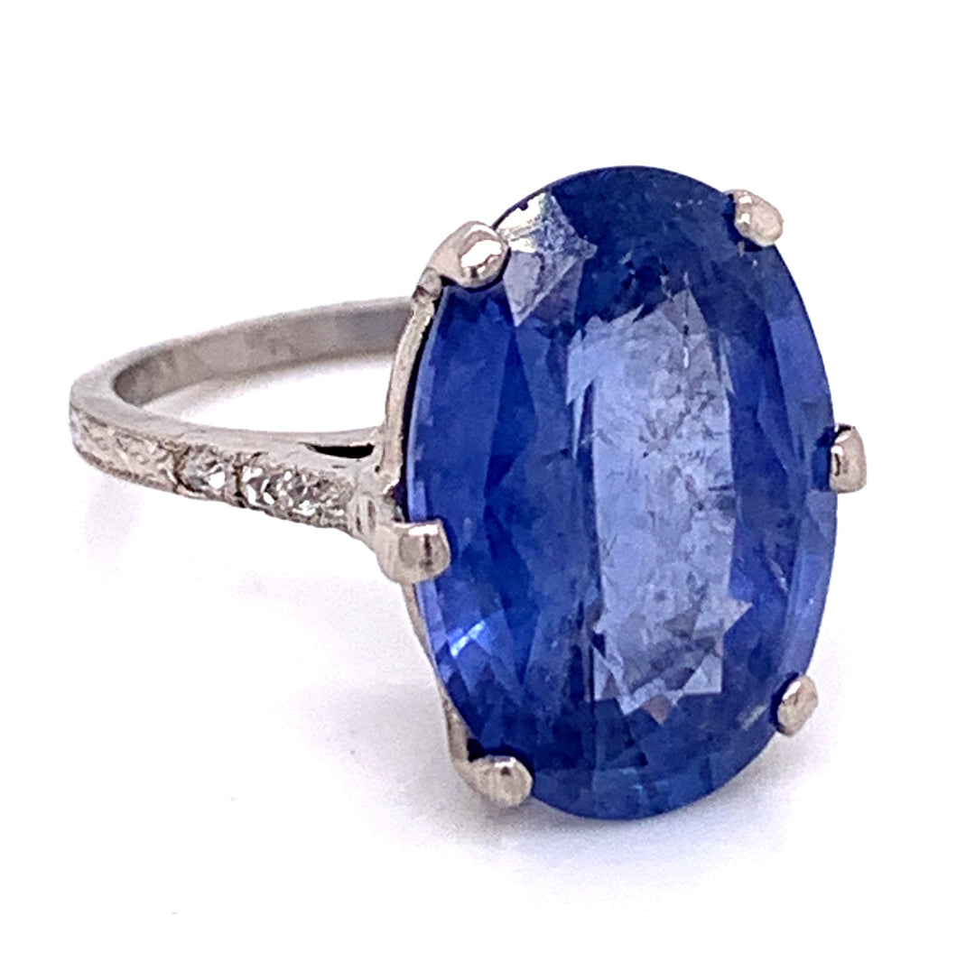 Estate 14kt white gold oval sapphire and diamond ring
