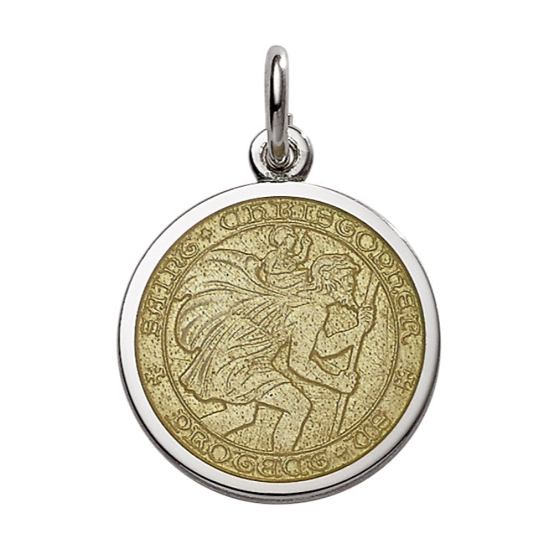 Sterling silver large (1") round St. Christopher's medal charm
