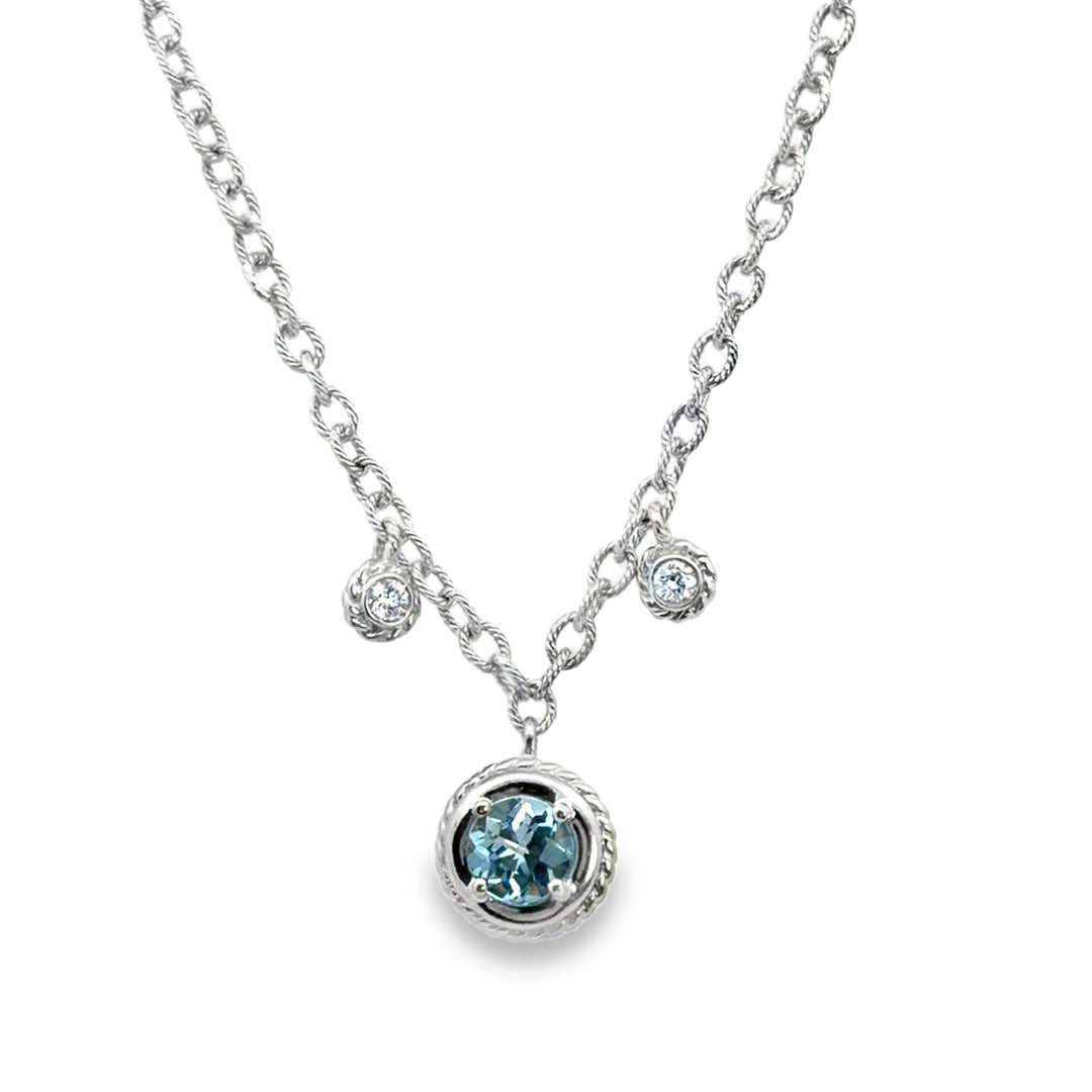 Estate 14kt white gold blue topaz and diamond fringe necklace