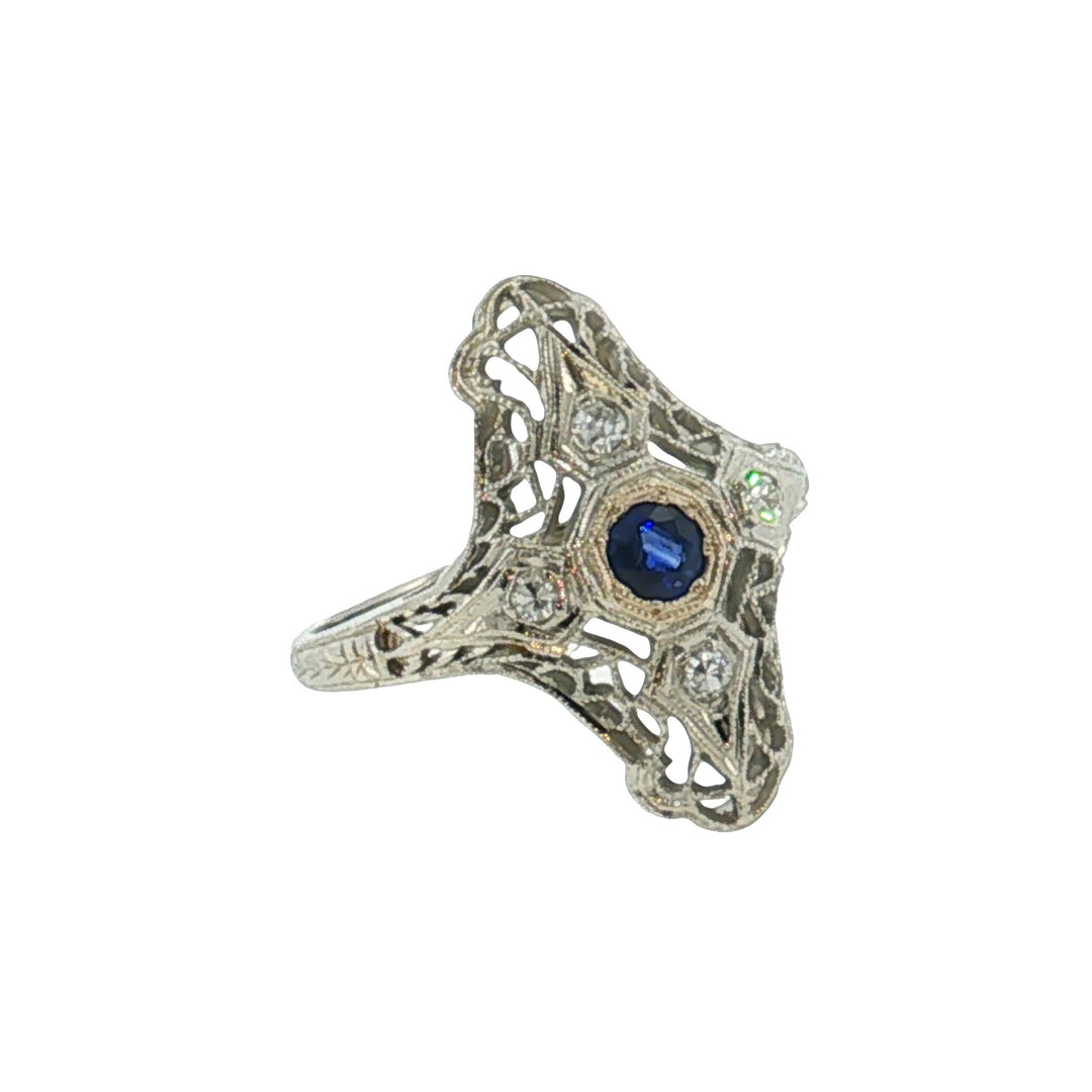 Estate Art Deco 18kt white gold sapphire and diamond ring
