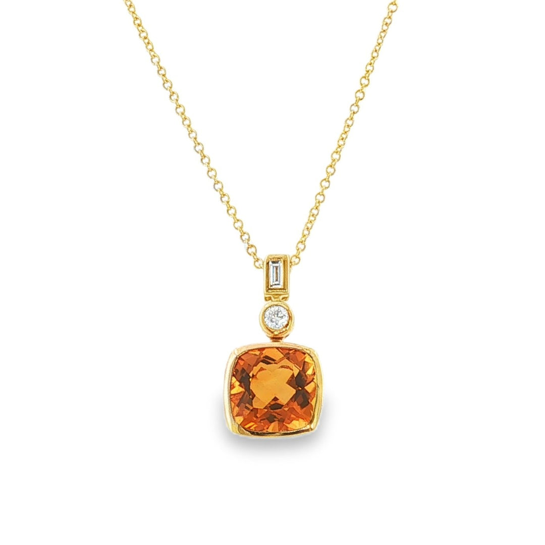 Estate EFFY 14kt yellow gold citrine and diamond pendant necklace