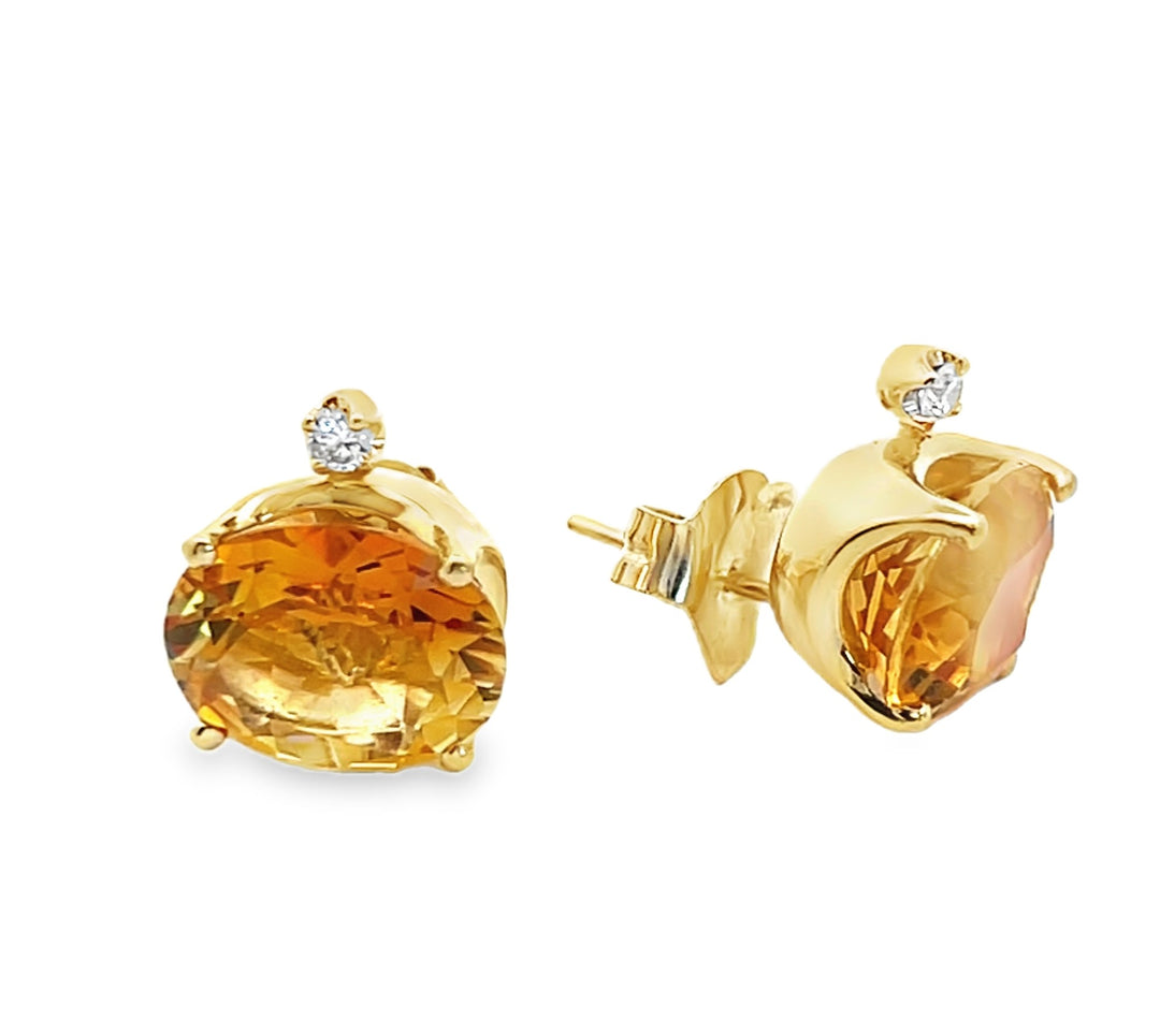 Estate 18kt yellow gold citrine and diamond earrings