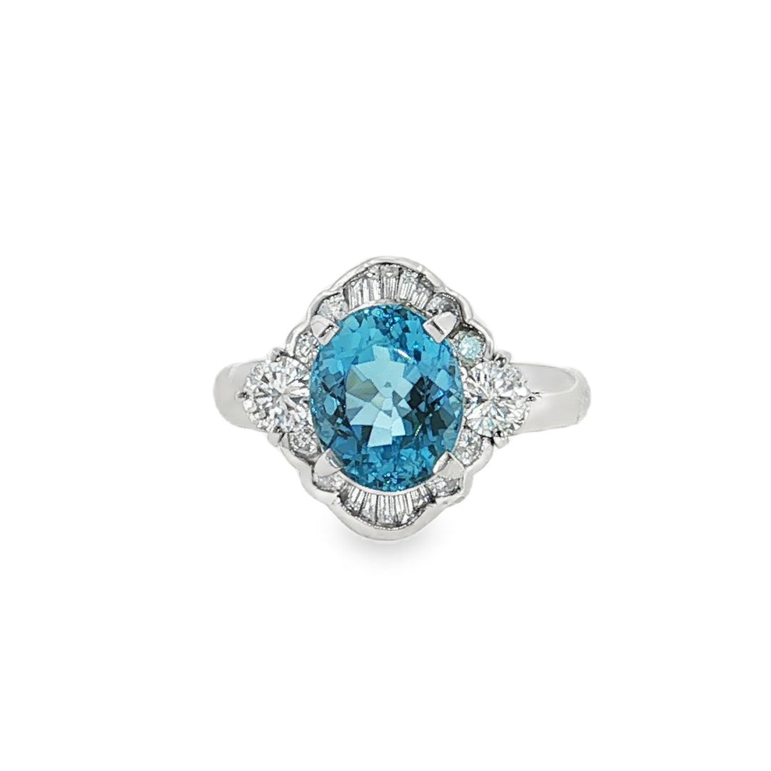 Estate platinum aquamarine and diamond ring