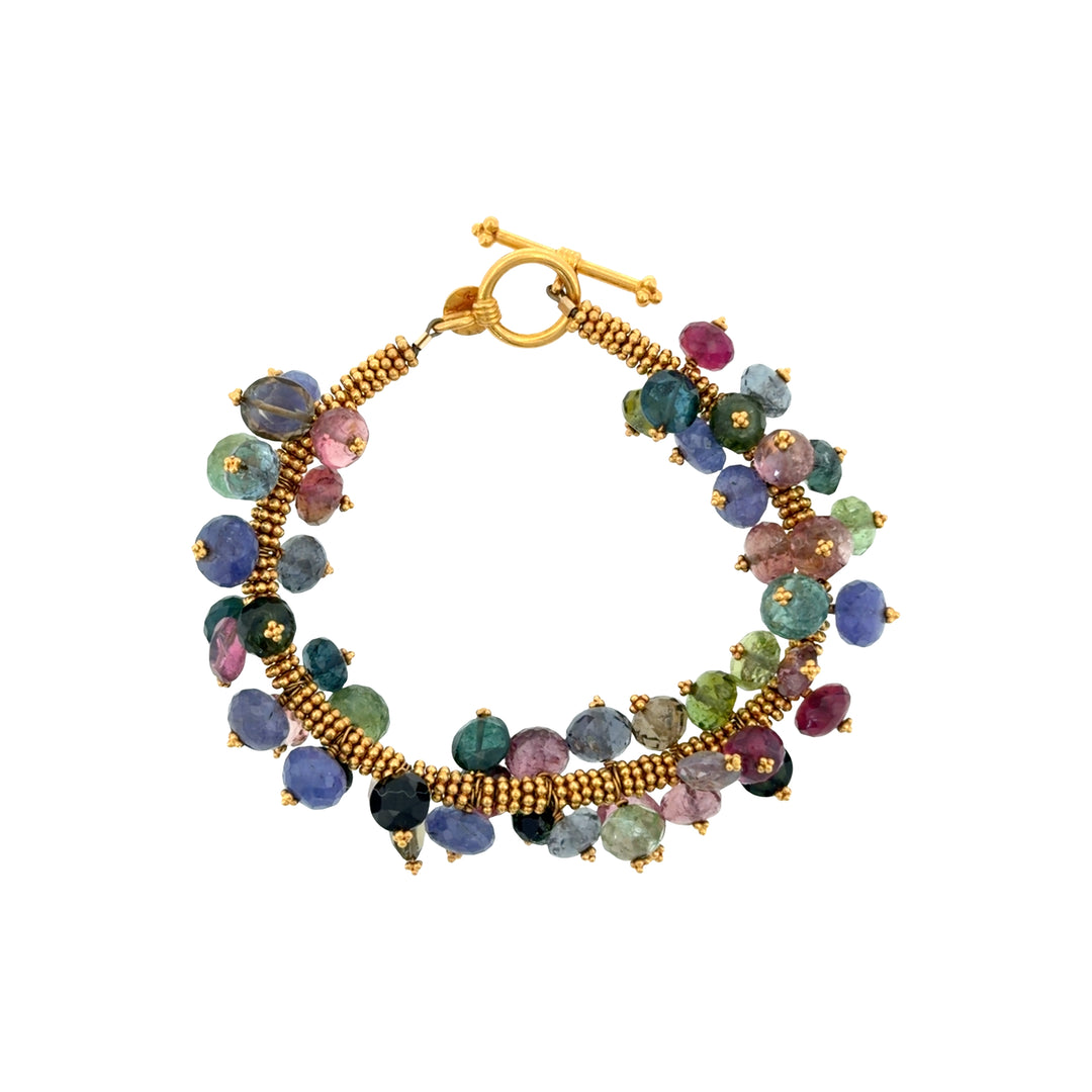 Estate Laura Gibson 22kt yellow gold multicolored tourmaline bead bracelet