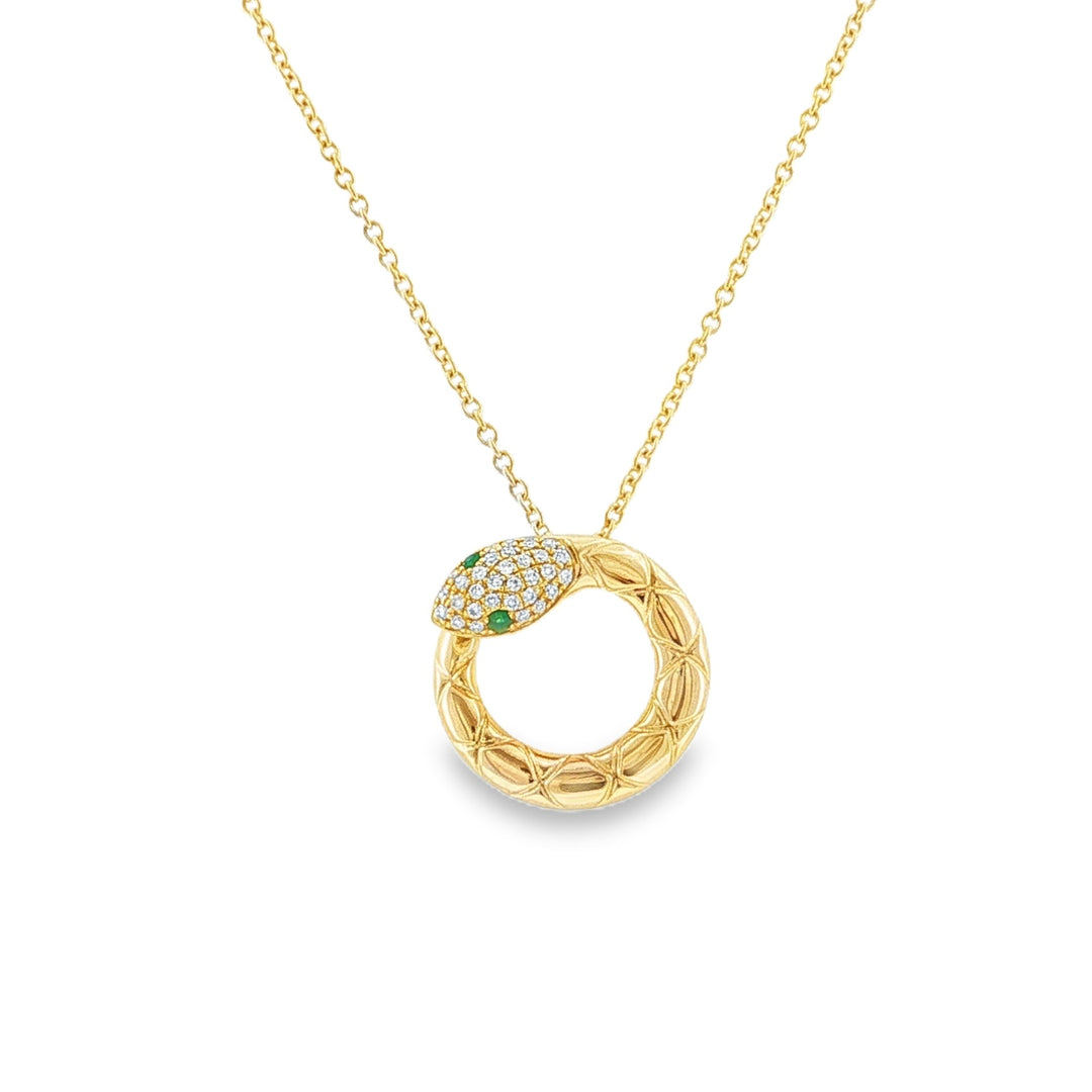 14kt yellow gold diamond and emerald snake pendant necklace