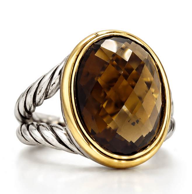 Estate David Yurman sterling silver and 18kt yellow gold Albion smoky quartz oval ring