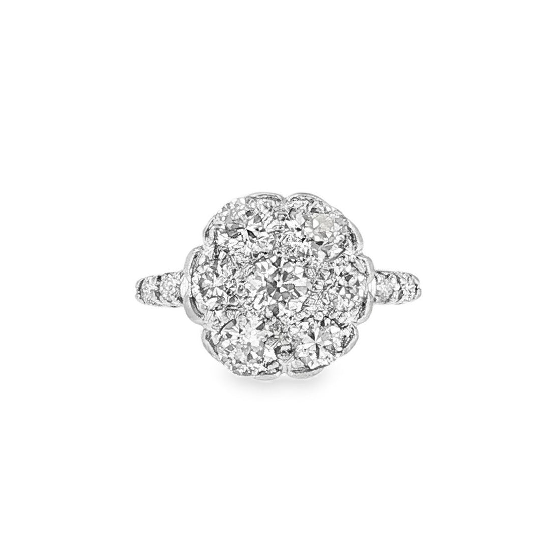 Estate reproduction 18kt white gold 2.00 carat diamond cluster ring